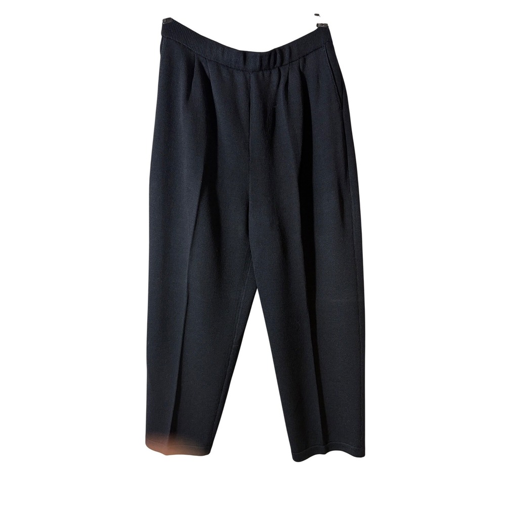 St. John Basics Black Santana Knit Pleated Tapered Pants Size 16 High Rise